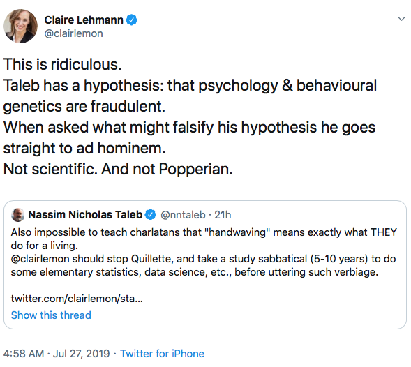 Claire Lehmann vs Taleb 2019-07-27 34xxs