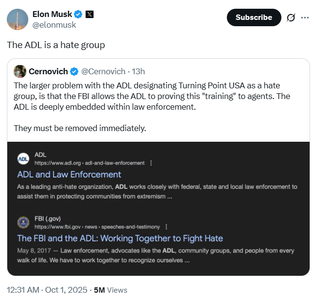 Elon Musk ADL is a hate group 2025-10-01 12062