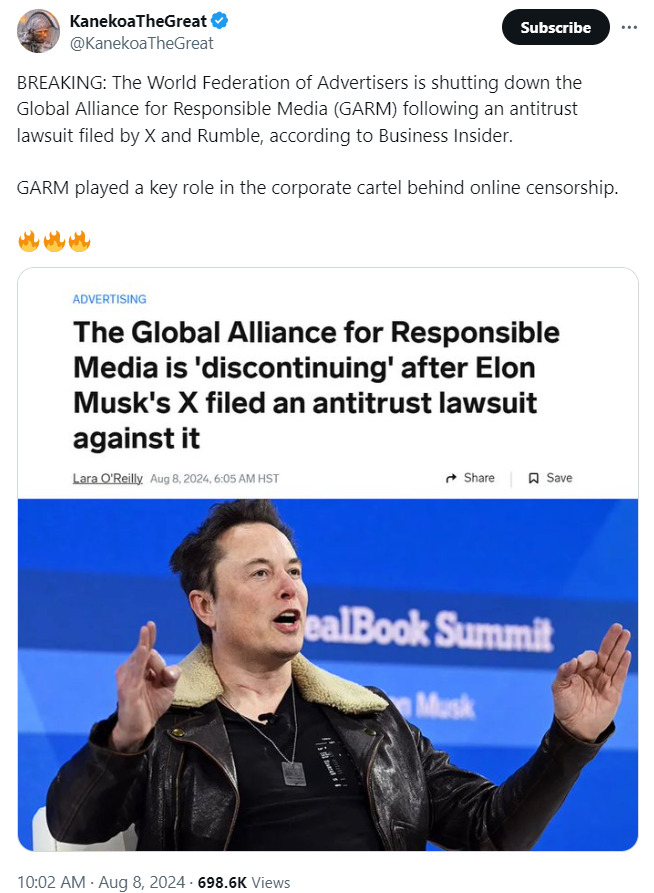 Elon Musk sue GARM 2024-08-08