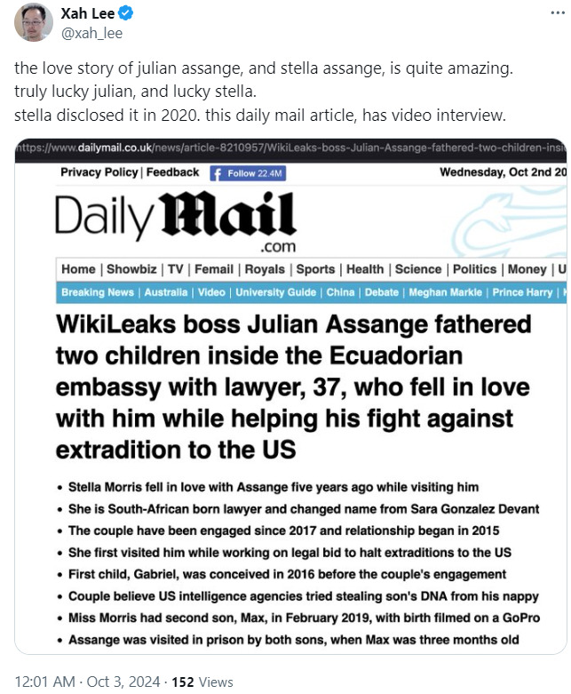 Julian Assange love story 2024-10-02 2H6N4