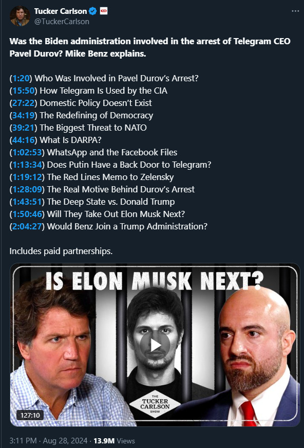 Pavel Durov Mike Benz Tucker Carlson 2024-08-28