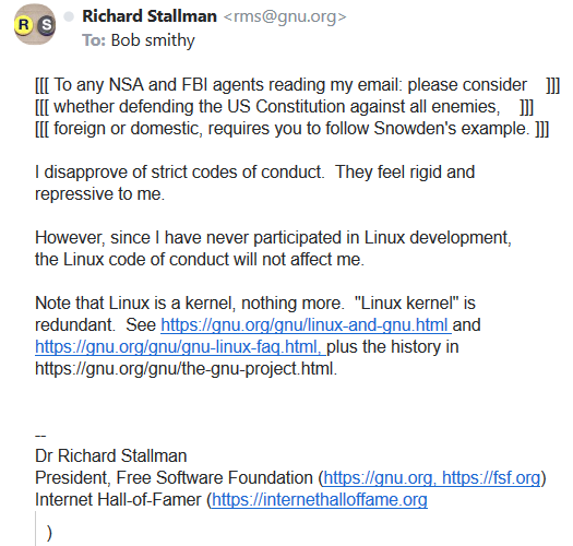Richard Stallman on Code of Conduct 2018-09-18 6f60f