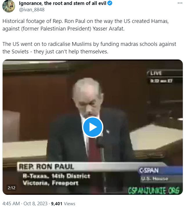 Ron Paul on Hamas 2023-10-09 p4NH