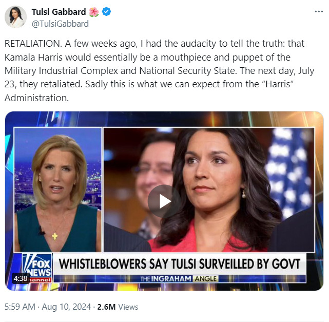 Tulsi Gabbard hit quiet skies 2024-08-13 yKTx7