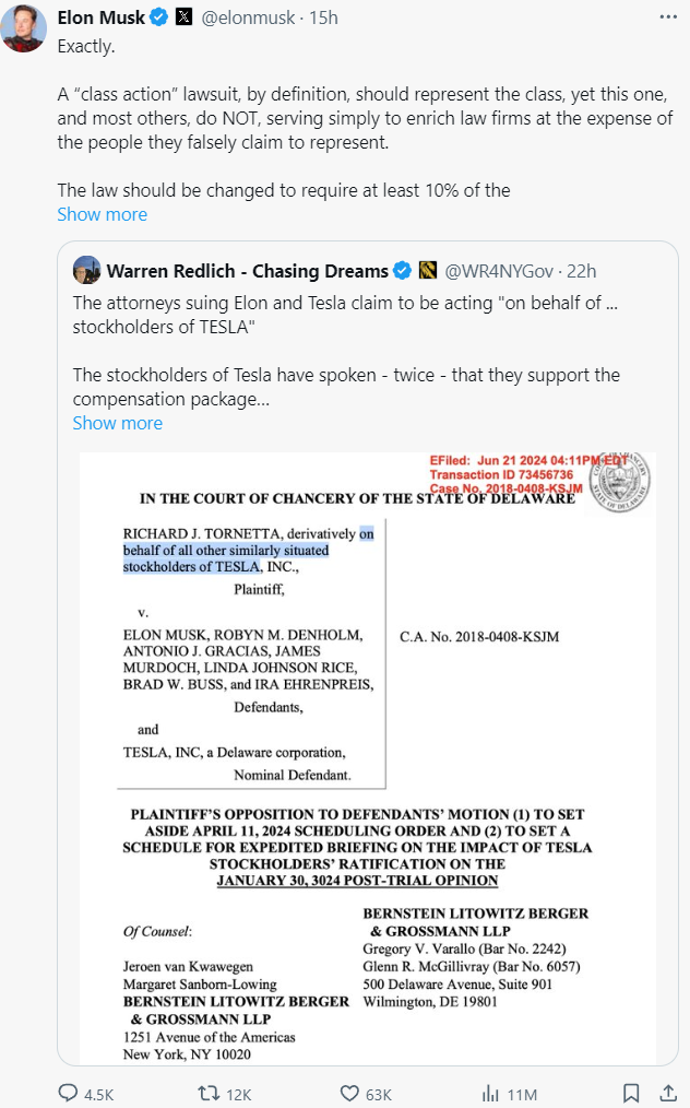 tesla class action 2024-06-22