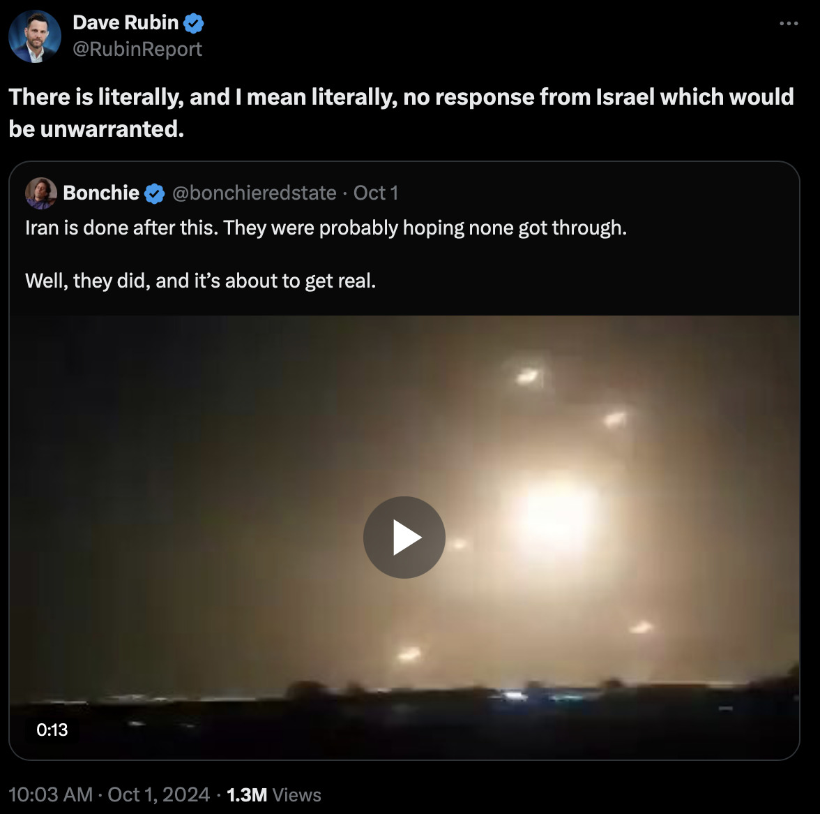 Dave Rubin Iran rocket rain 2024-10-02