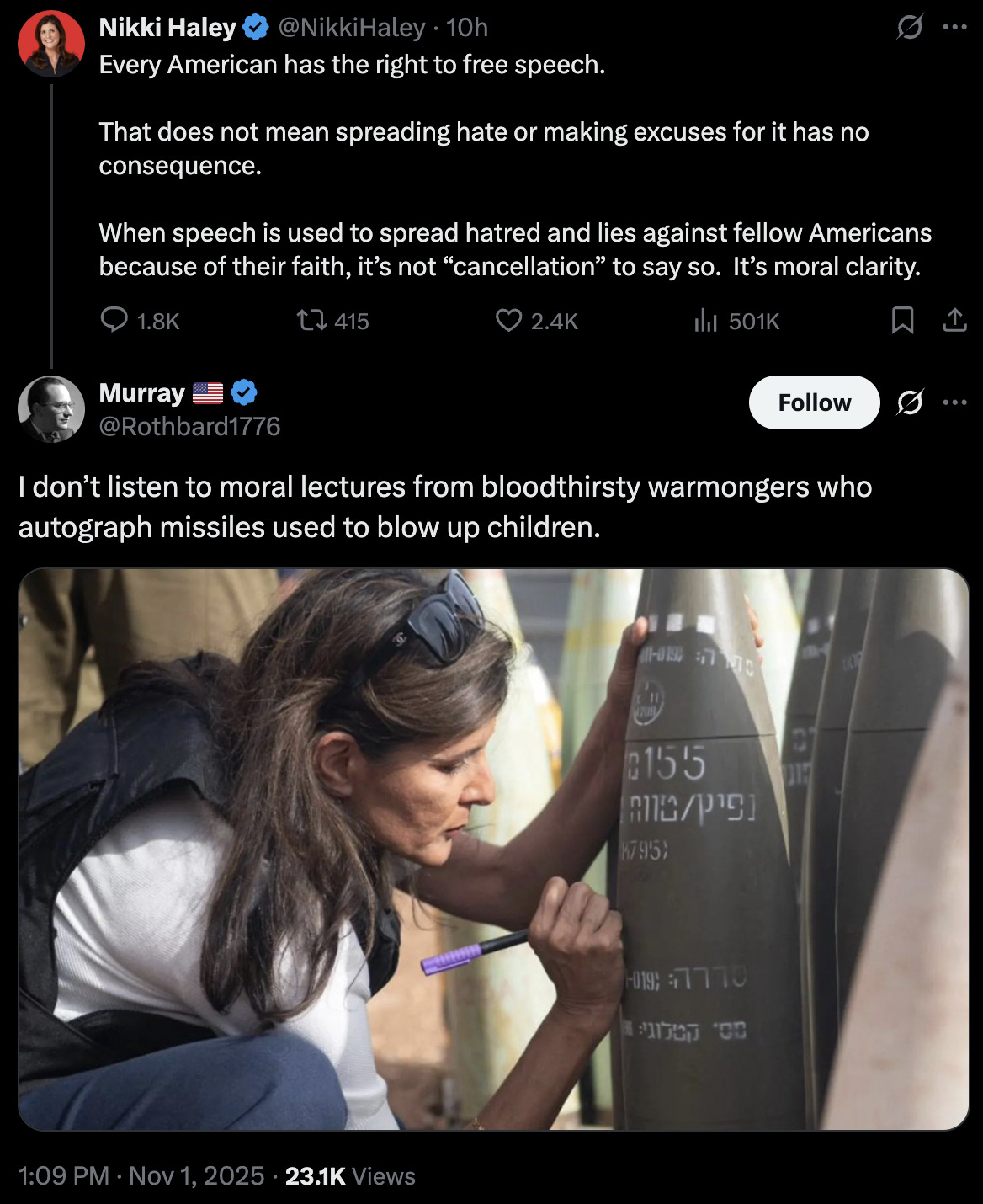 Nikki Haley sign bomb 2025-11-01 hX9RJ