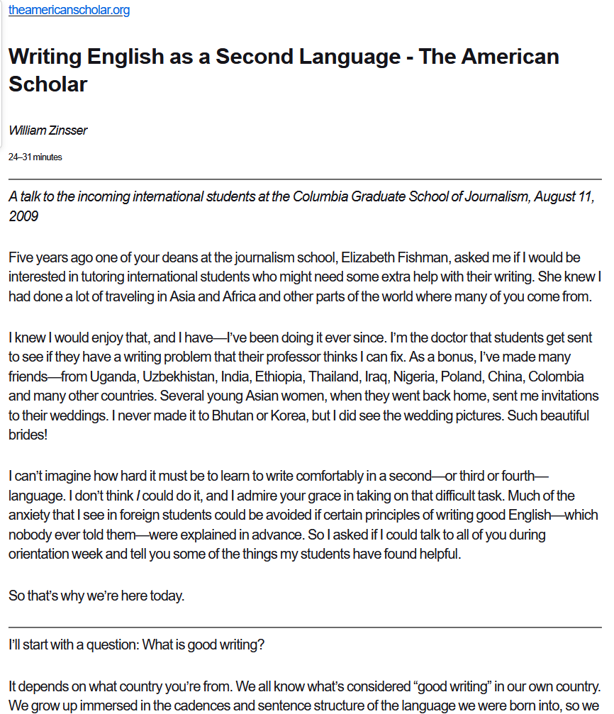 English Second Language William Zinsser 2025-09-24 19864