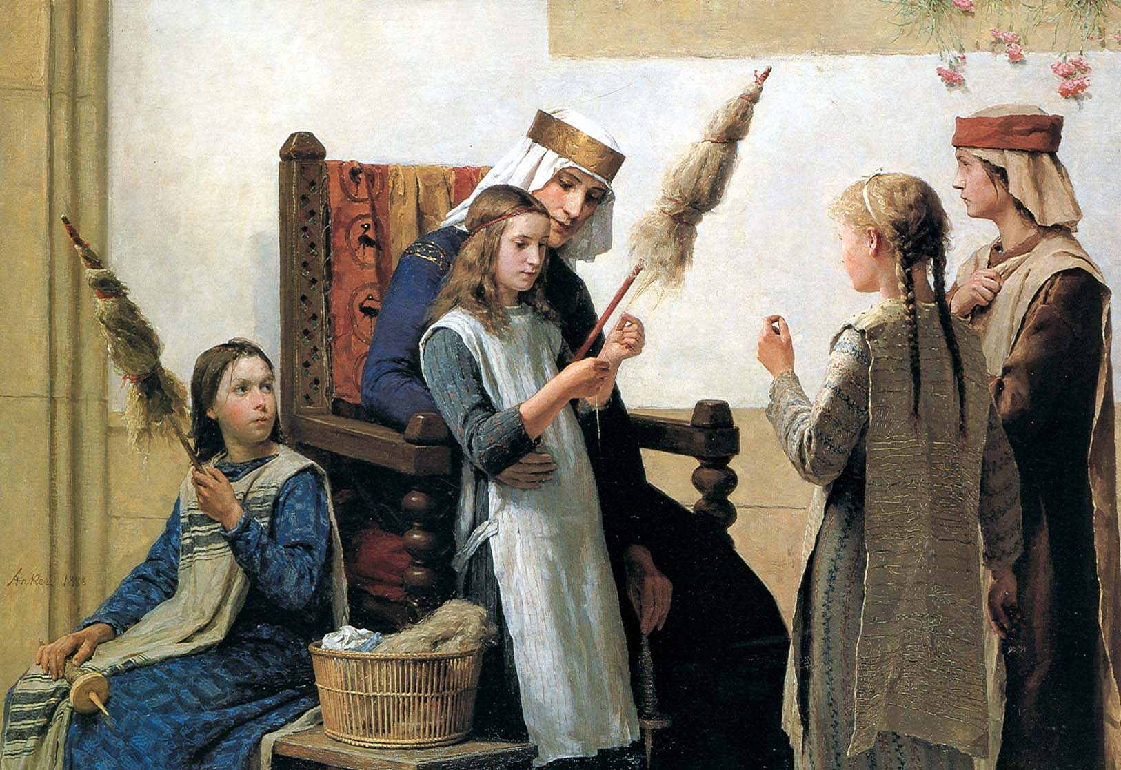 Reine Berthe et les fileueses  Albert Anker  1888