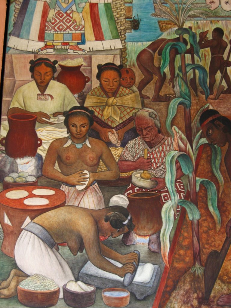 mural, mexican girls making tortilla