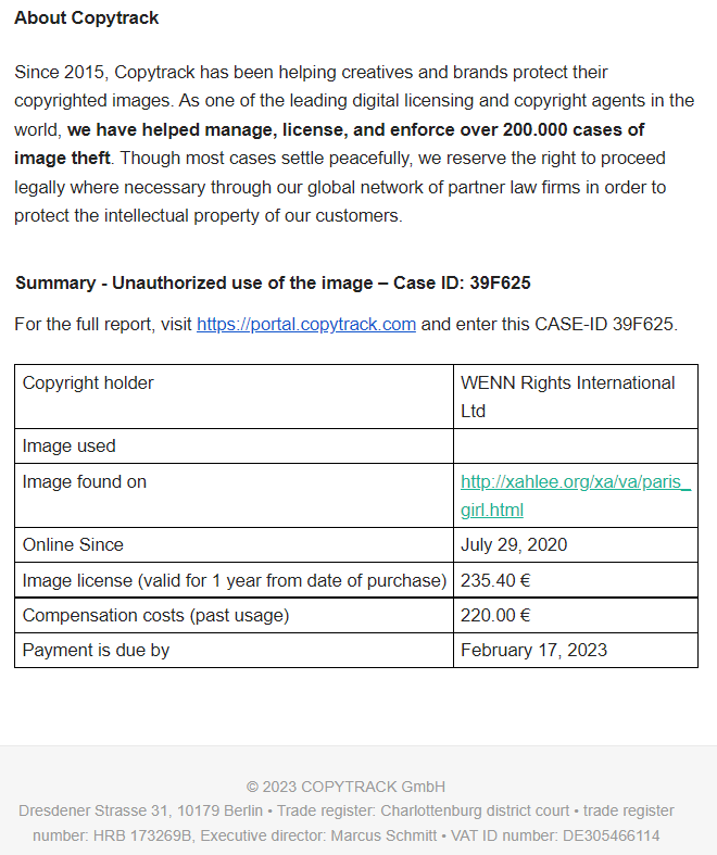 email COPYTRACK WENN Rights International 2023-01-20 3