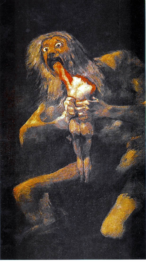 Saturn devouring his son painting of a guy eating a human